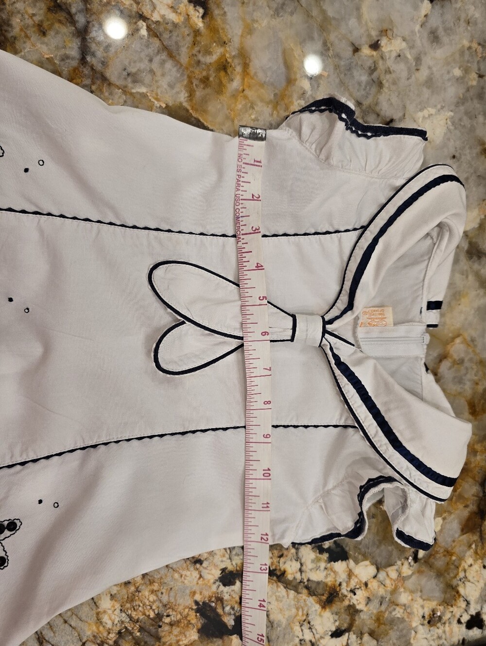 Cotton Dress White Navy Sea Stars Sequins Size 100/52 (3T) - Picture 4 of 6